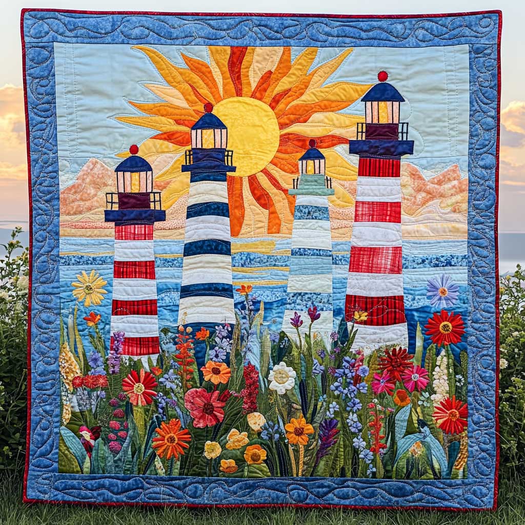 Summer Lighthouse Quilted Blanket Queen Size Blanket Xmas Gifts For Aunts And Uncles