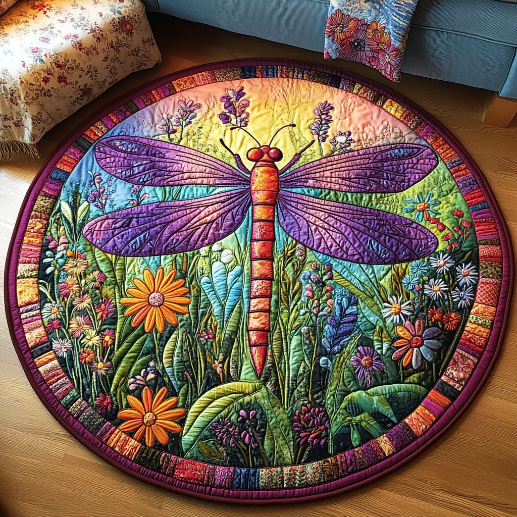 Summer Meadow Wings Quilted Round Mat Entryway Ideas Cool Gifts For Dragonfly Lovers