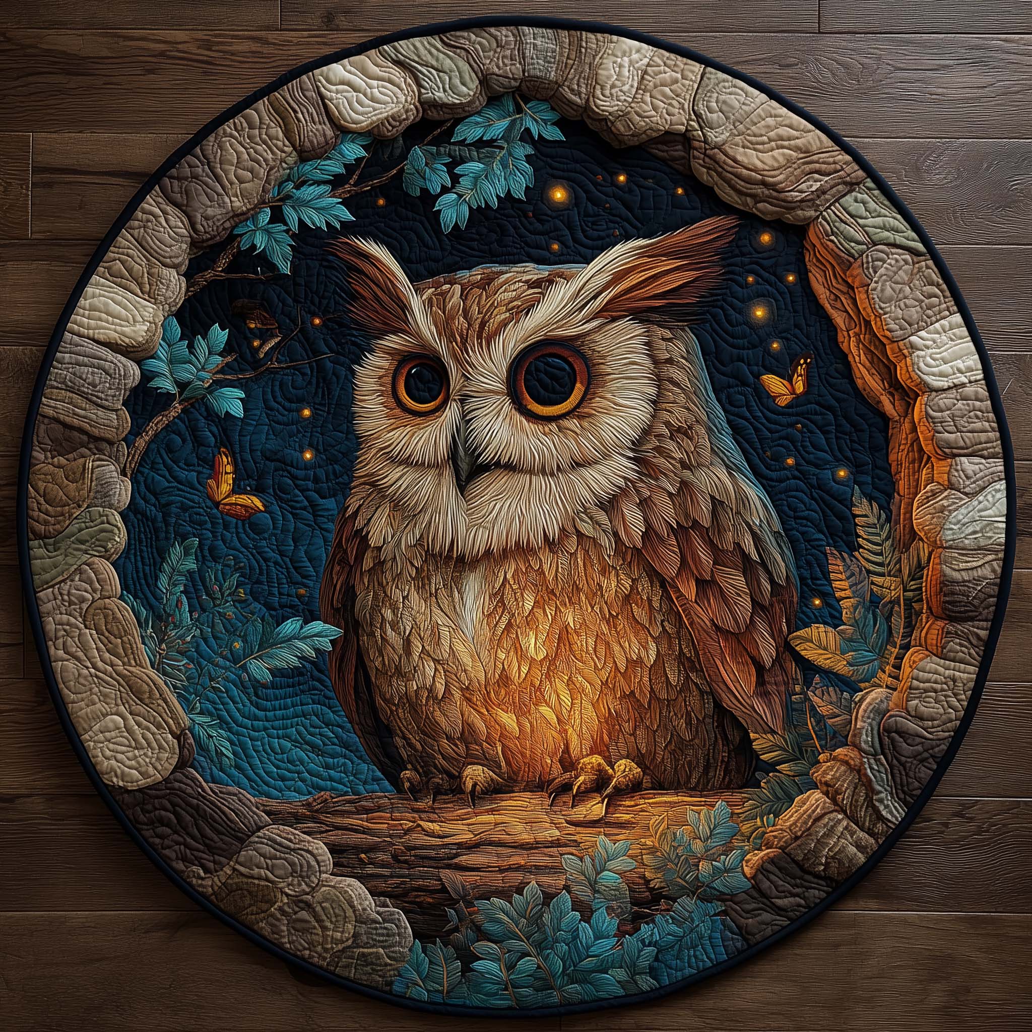 Summer Night Owl Quilted Round Mat Luxury Quilted Round Mat for Stylish Homes