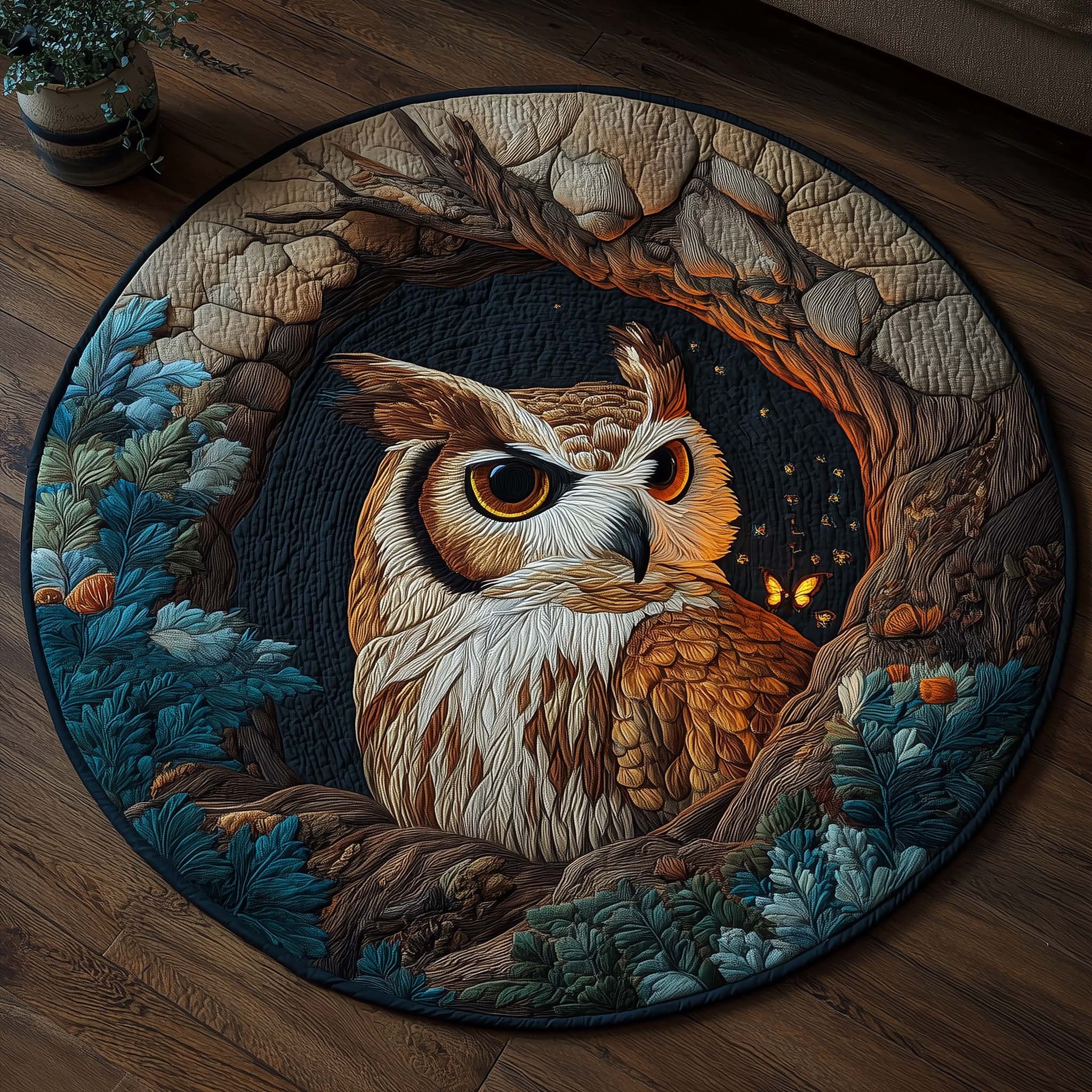 Summer Night Owl Quilted Round Mat Trendy Quilted Round Mat That Adds Charm