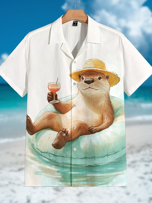 Summer Otter Pool Float Art Print Hawaiian Shirt Shirt Gifts For Otter Lovers