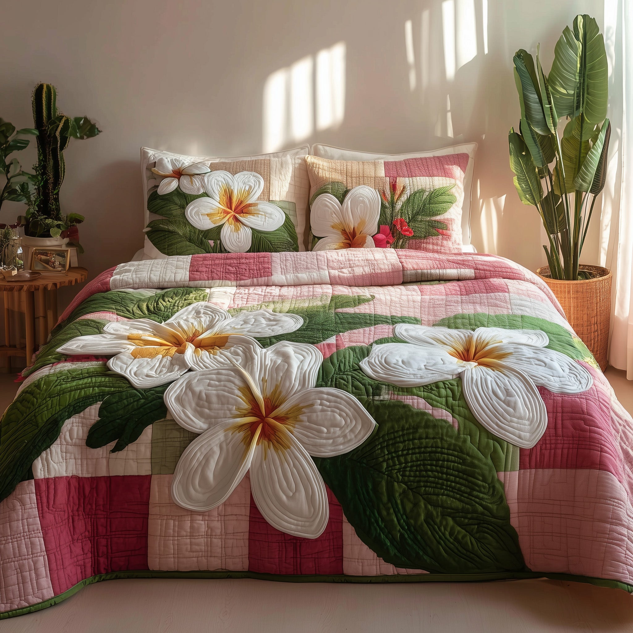 Summer Plumeria Quilted Bedding Set Duvet Cover Bedspread Christmas Gifts For Men That Have Everything