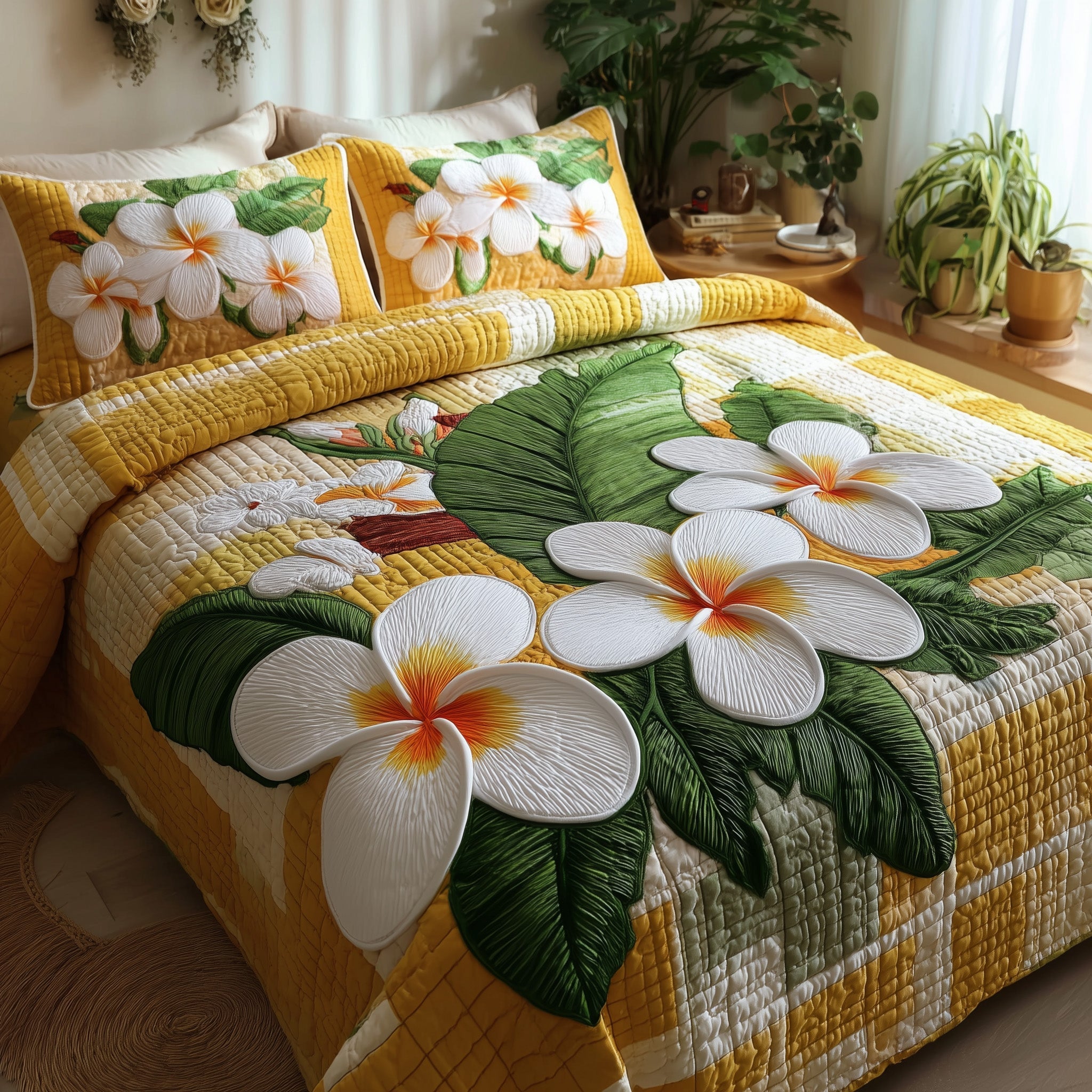 Summer Plumeria Quilted Bedding Set Duvet Cover Bedspread Good Christmas Gifts For The Wife