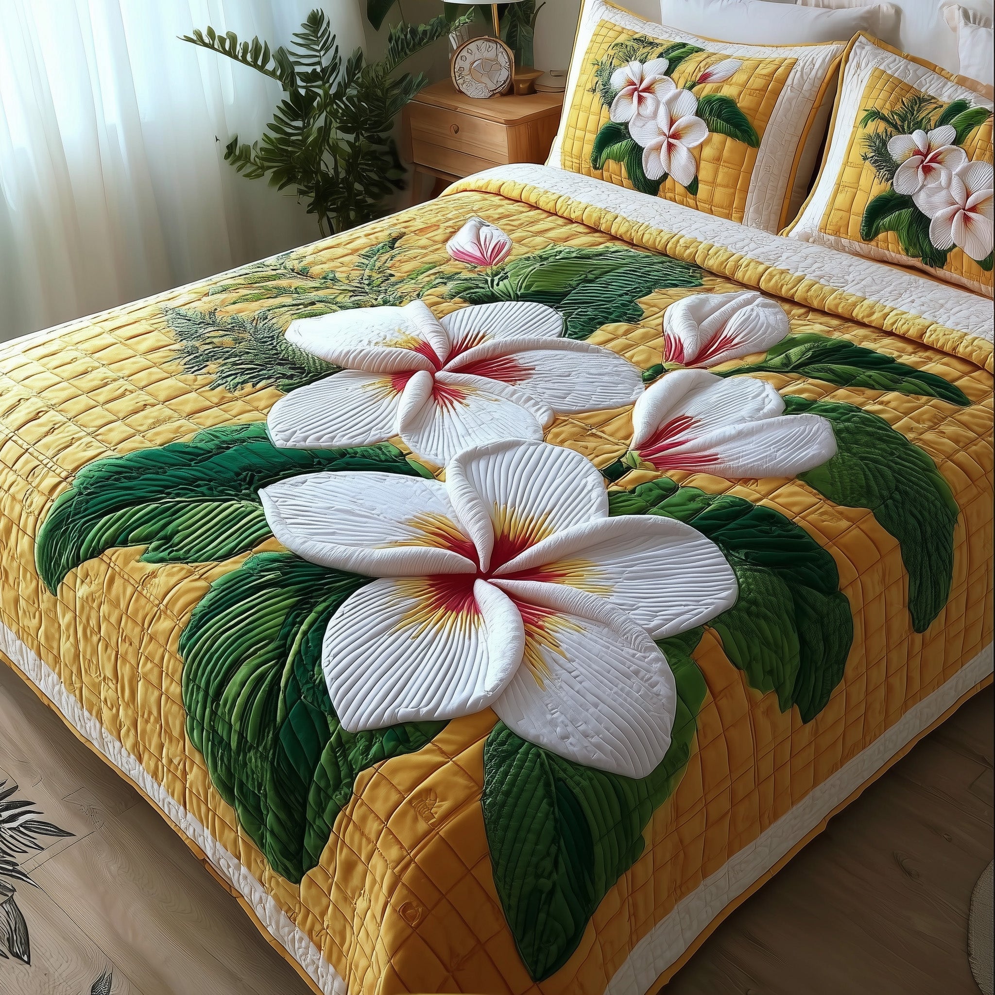 Summer Plumeria Quilted Bedding Set Refresh Your Room