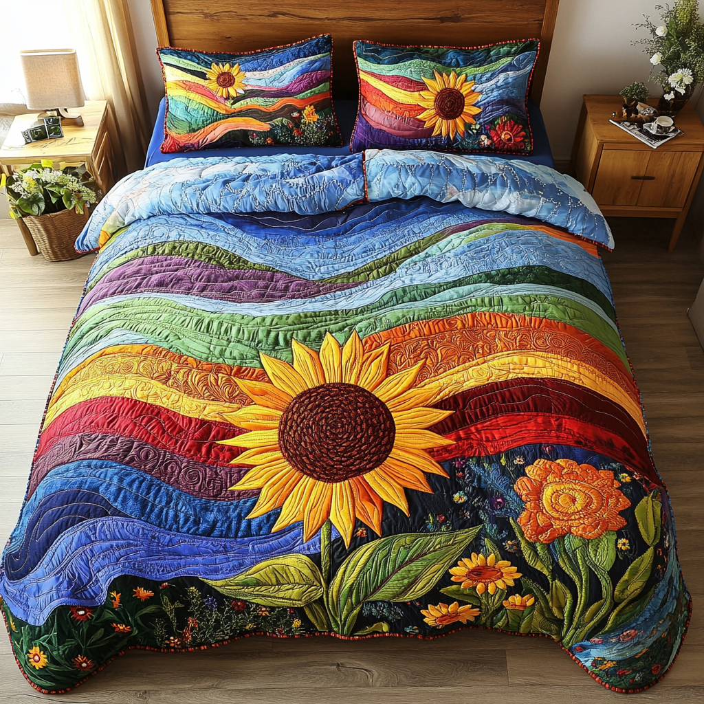 Summer Rays Quilted Bedding Set Bedroom Decorations Gifts For Sunflower Lovers