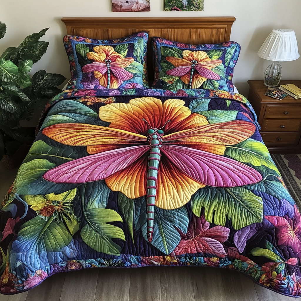 Summer Skies Quilted Bedding Set Unique Bed Sheet Set Dragonfly Gifts For Women