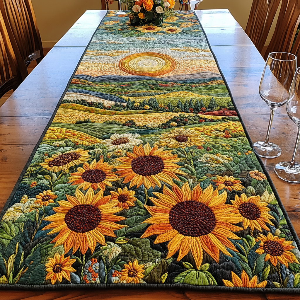 Summer Solace Quilted Table Runner Dining Decor Christmas Gifts For Flower Lovers