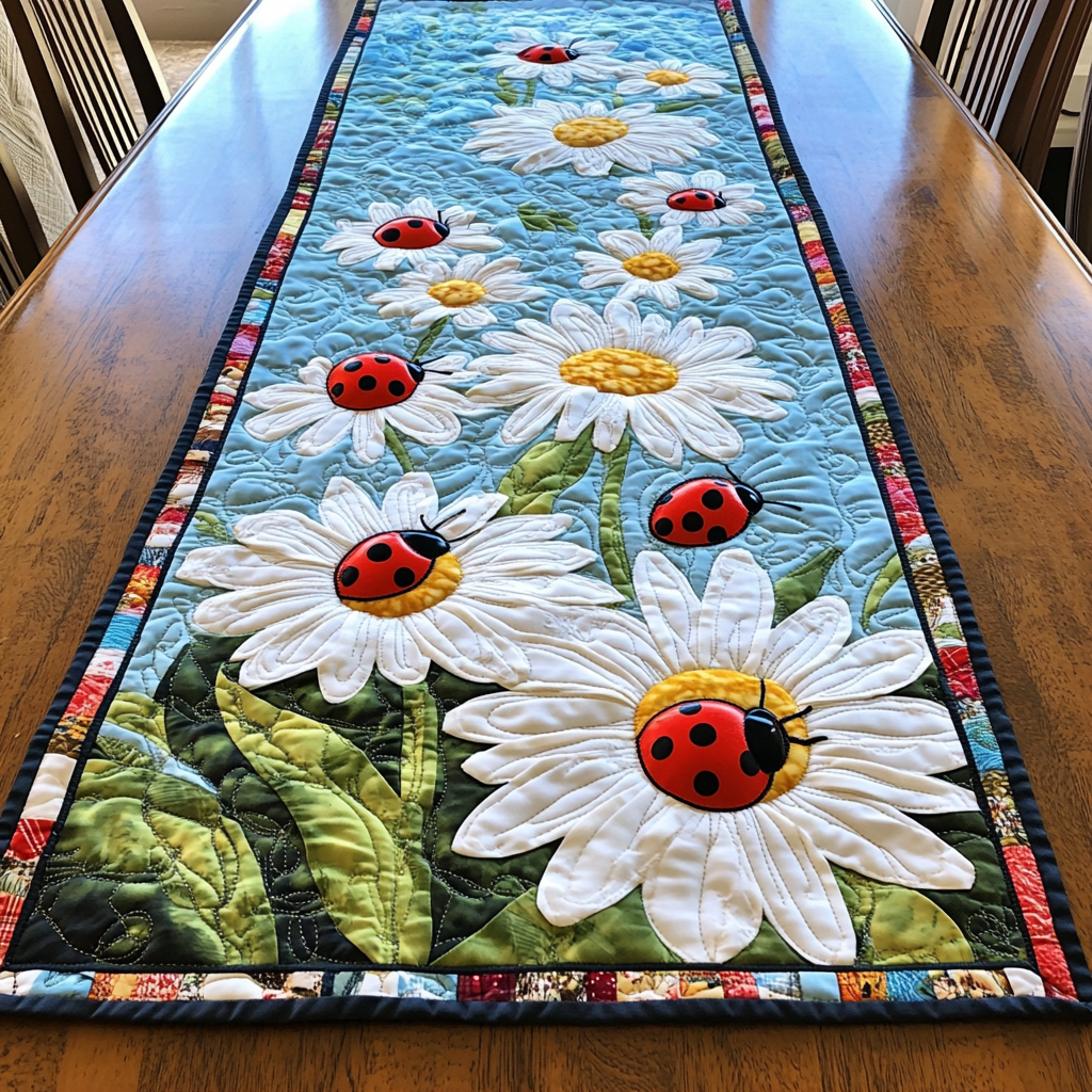 Summer Spotlights Quilted Table Runner Kitchen Table Decor Ladybug Gifts For Women