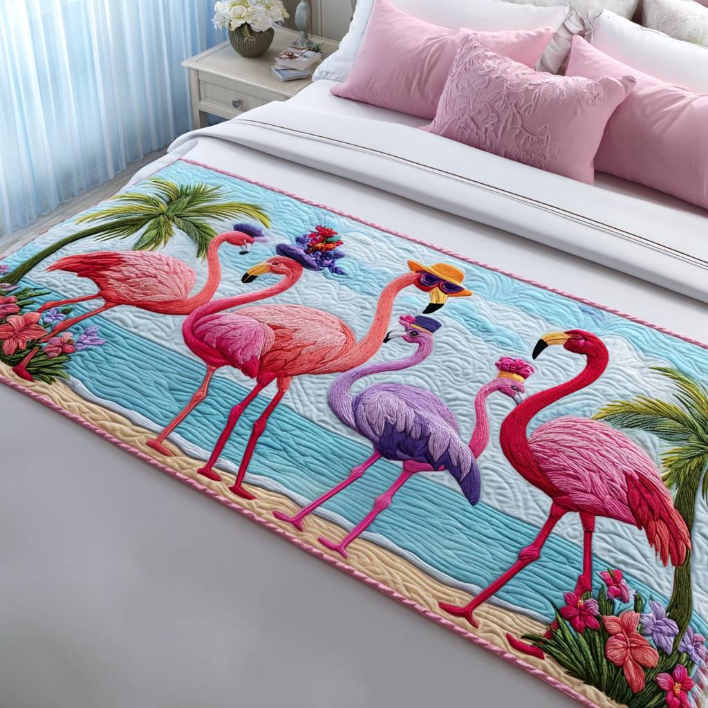 Summer Strut Quilted Bed Runner Bedroom Decor Ideas Unique Gifts For Flamingo Lovers