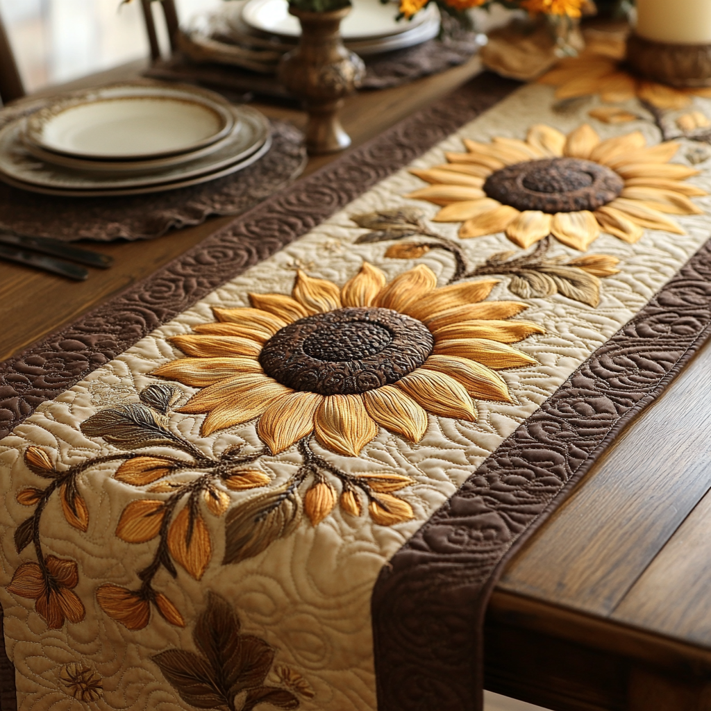 Summer Sun Quilted Table Runner Dinner Table Decor Sunflower Presents