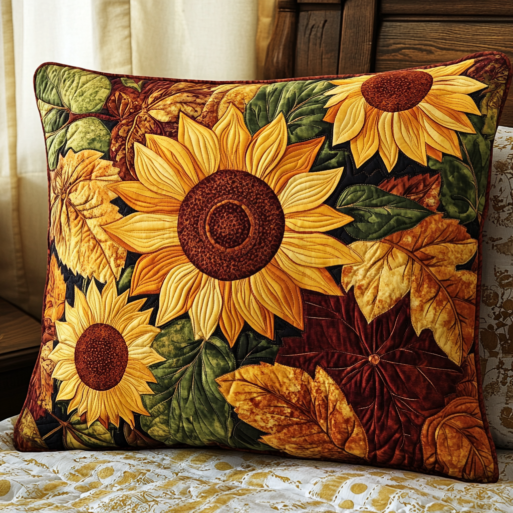 Summer Sunflowers Quilted Pillow Case Pillow Cover for Living Room Decor