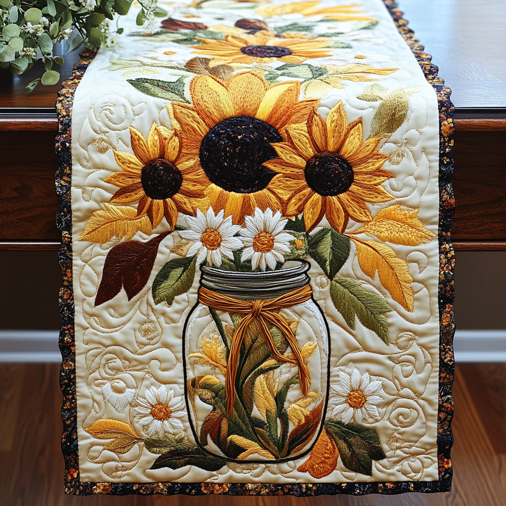 Summer Sunshine Quilted Table Runner Flower Table Cover Dining Room Table Decor Ideas