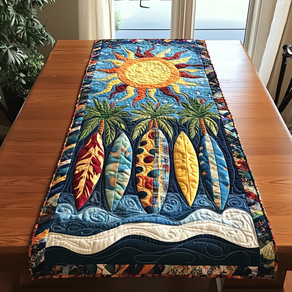 Summer Surfboard Quilted Table Runner Beach Theme Table Runner Unique Gifts Family