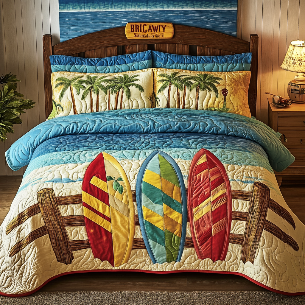 Summer Vibes Quilted Bedding Set Unique Bed Sheet Set Gift Ideas For Surfers