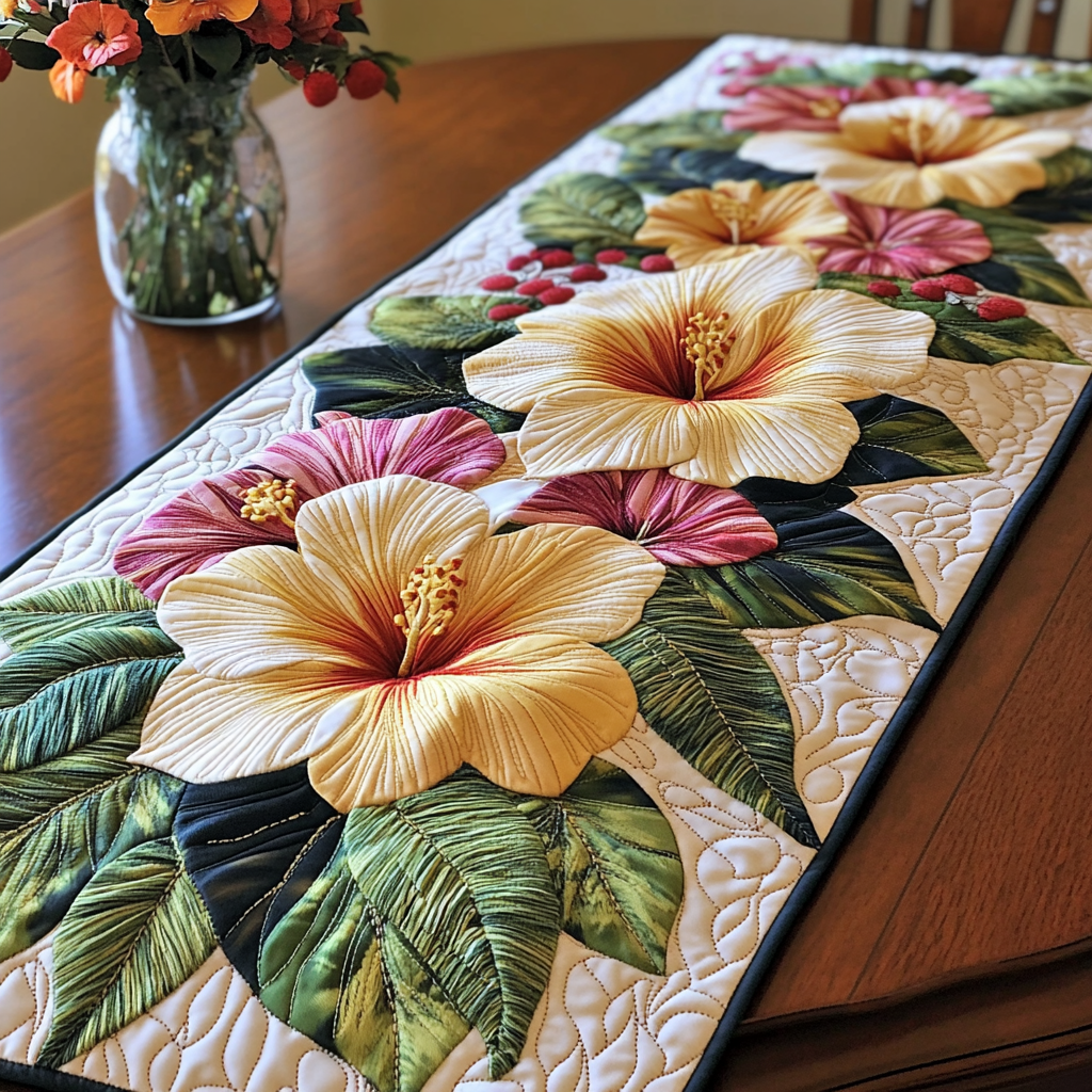 Summer Vibes Quilted Table Runner Floral Table Cover Best Friend Gift Ideas