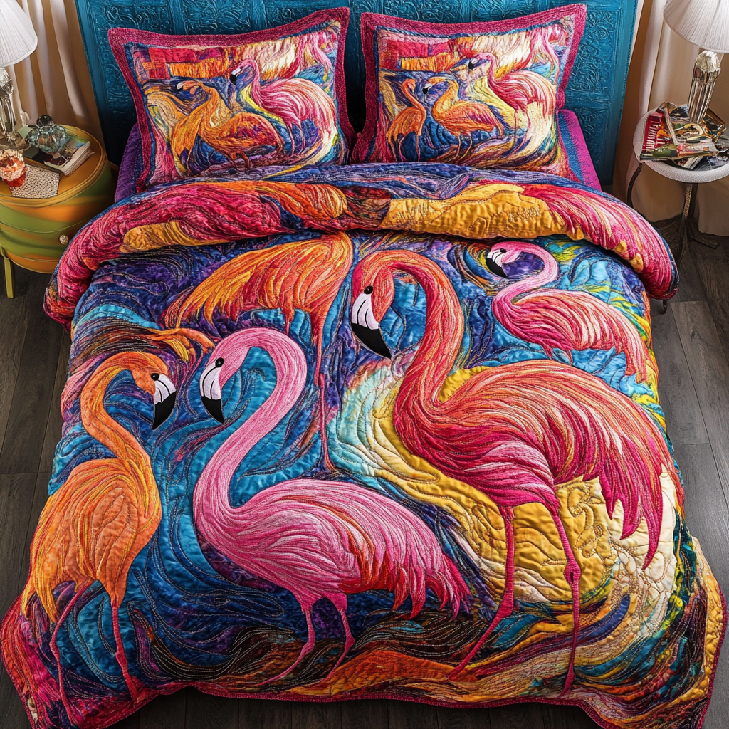 Summer Wings Quilted Bedding Set Best Bed Sheet Set Flamingo Special Gifts