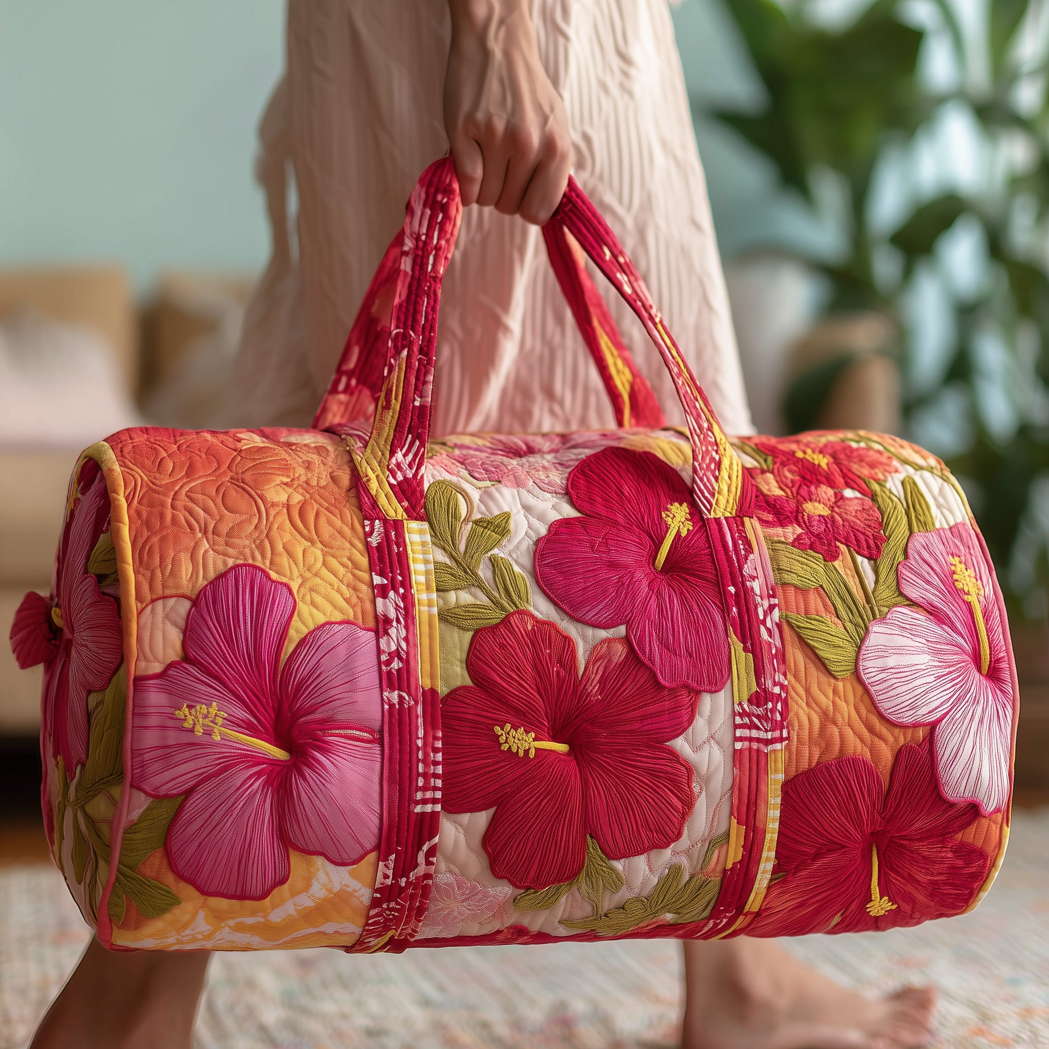 Summertime Hibiscus Quilted Duffle Bag Christmas Gift Idea