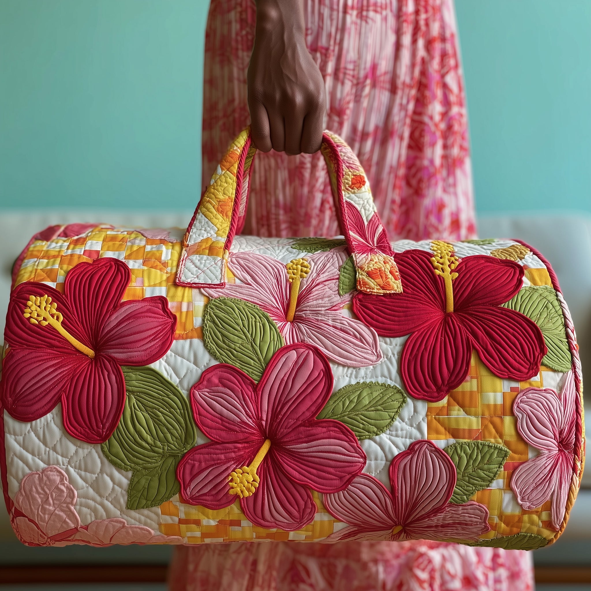 Summertime Hibiscus Quilted Duffle Bag Father's Day Gift Idea