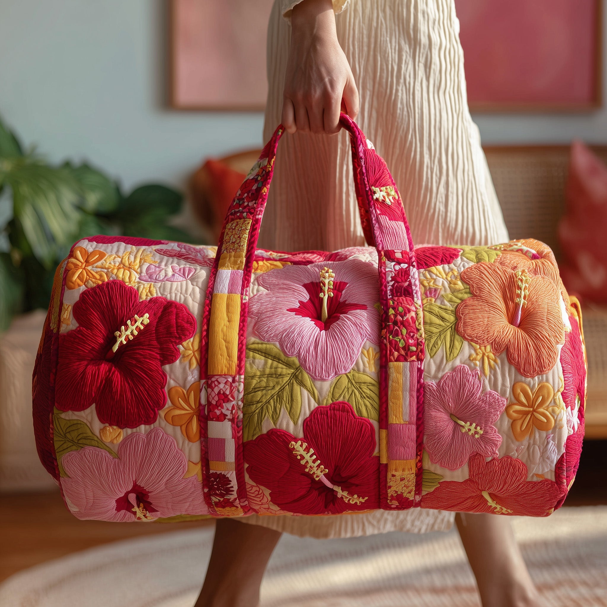 Summertime Hibiscus Quilted Duffle Bag Mother's Day Gift Idea