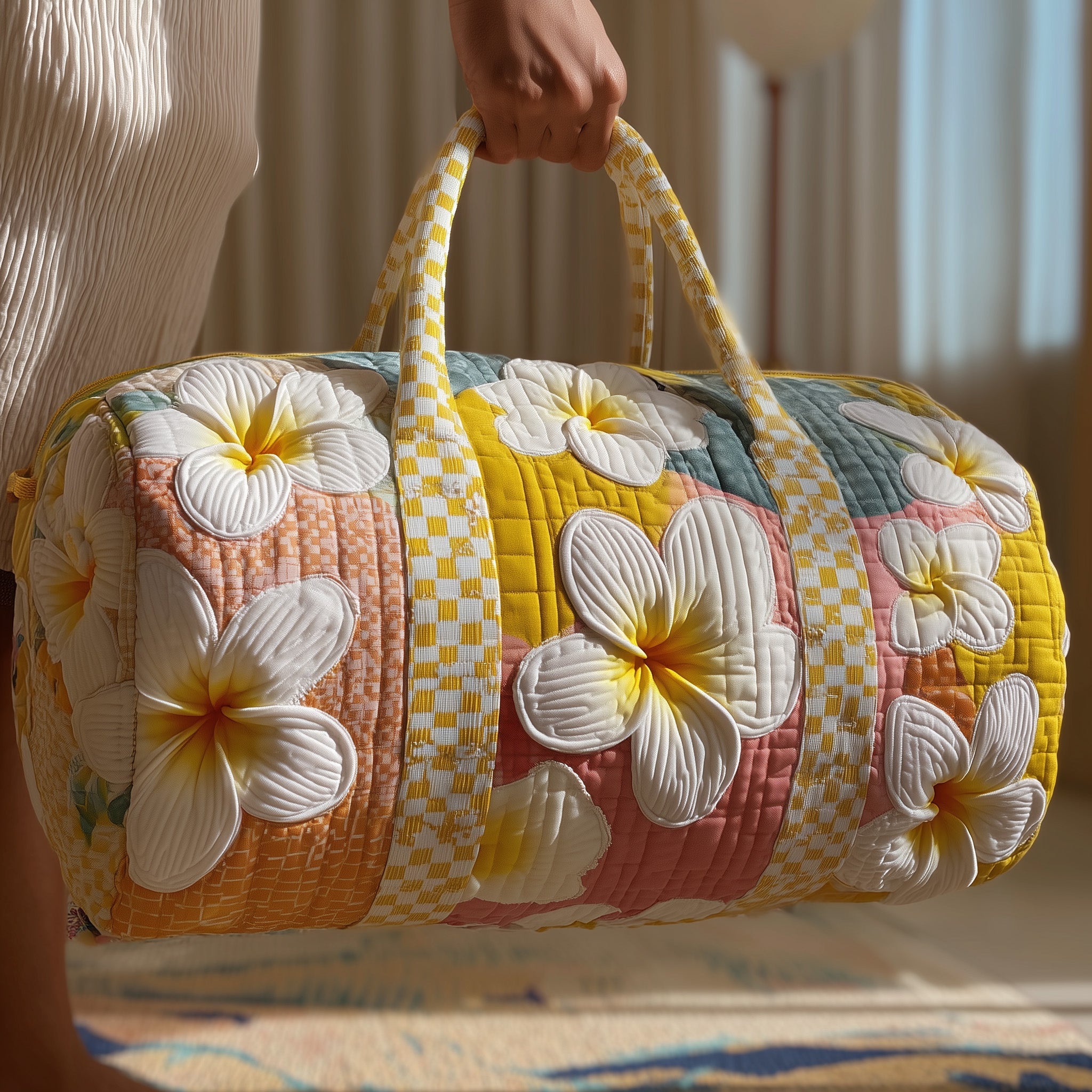 Summertime Plumeria Quilted Duffle Bag Easter Gift Idea