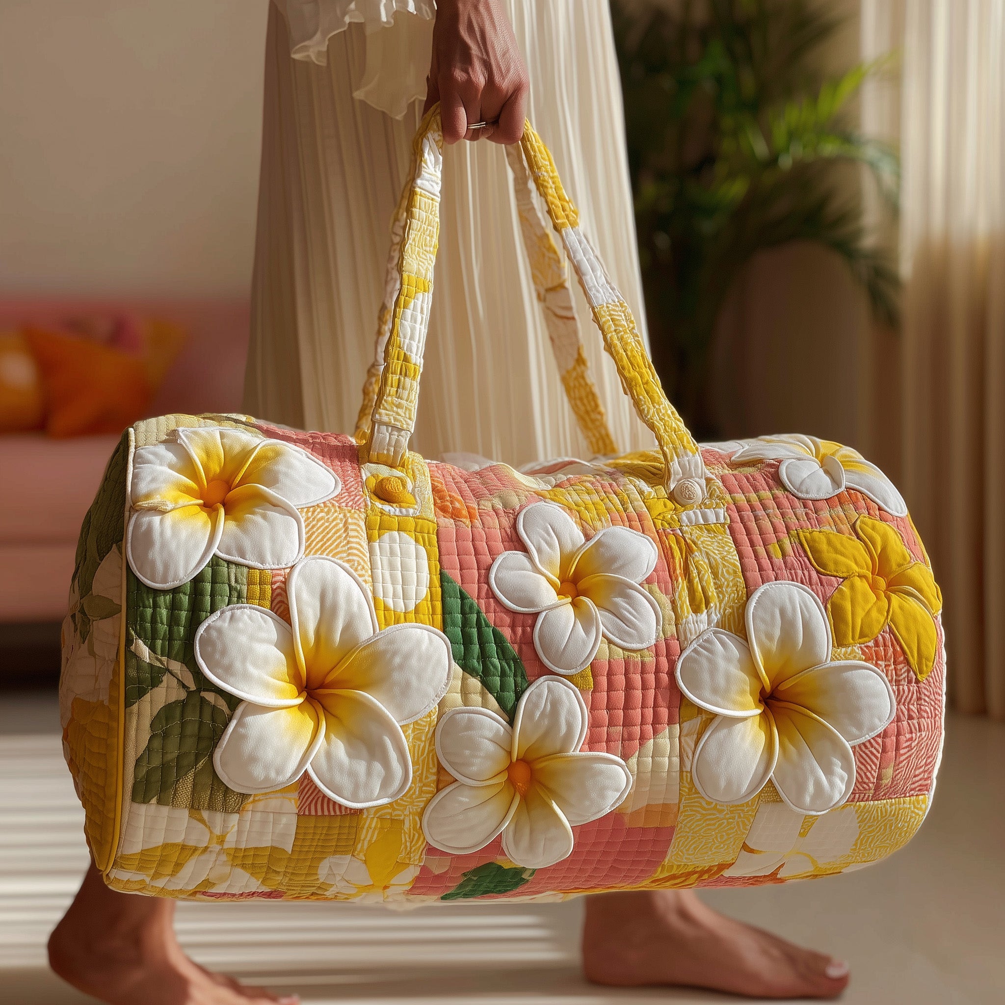 Summertime Plumeria Quilted Duffle Bag Graduation Gift Idea