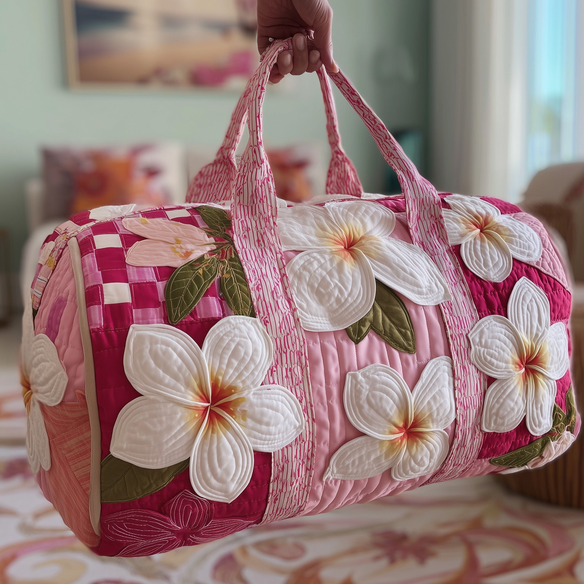 Summertime Plumeria Quilted Duffle Bag Summer Vacation Essential