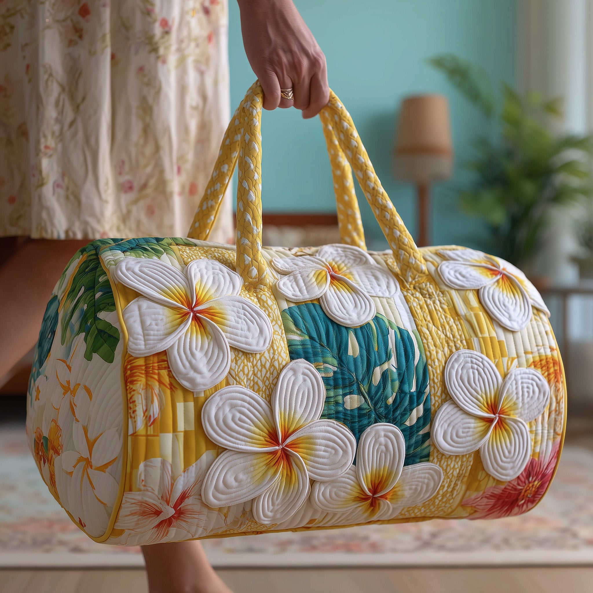 Summertime Plumeria Quilted Duffle Bag Thanksgiving Gift Idea