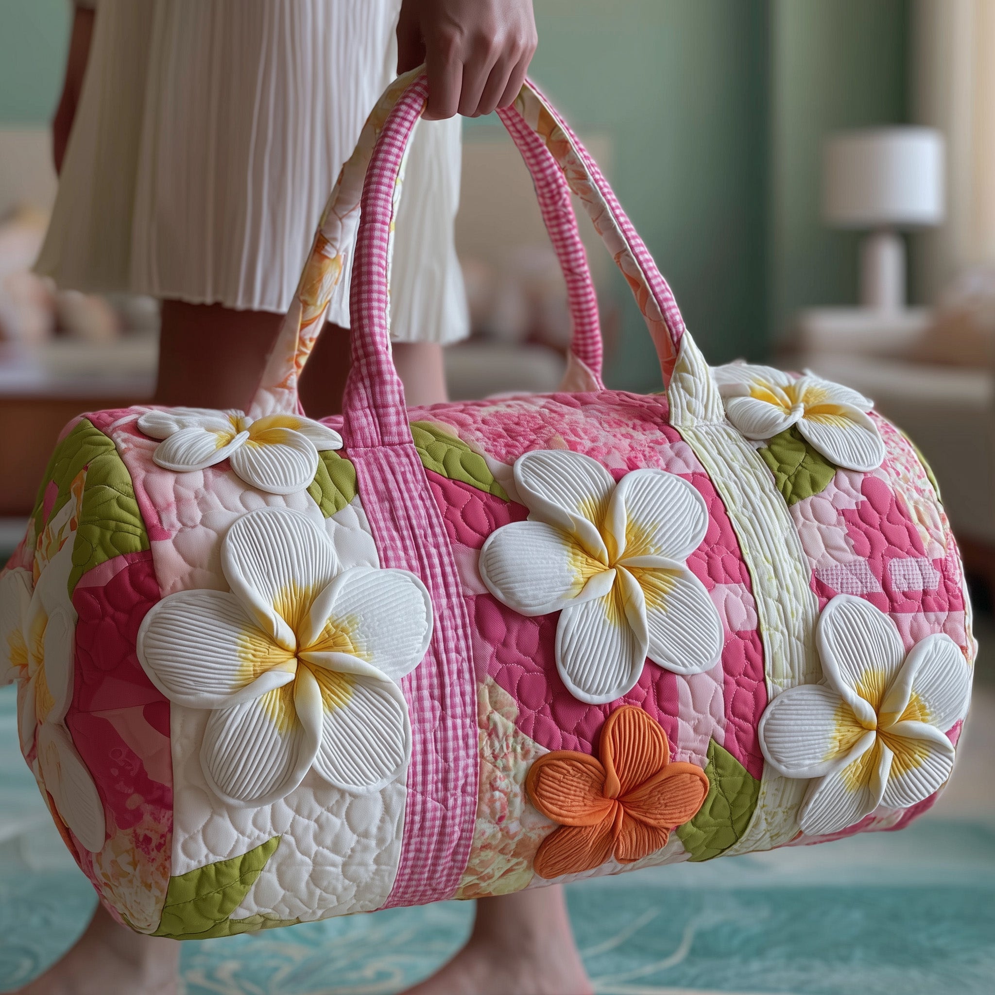 Summertime Plumeria Quilted Duffle Bag Winter Season Must Have