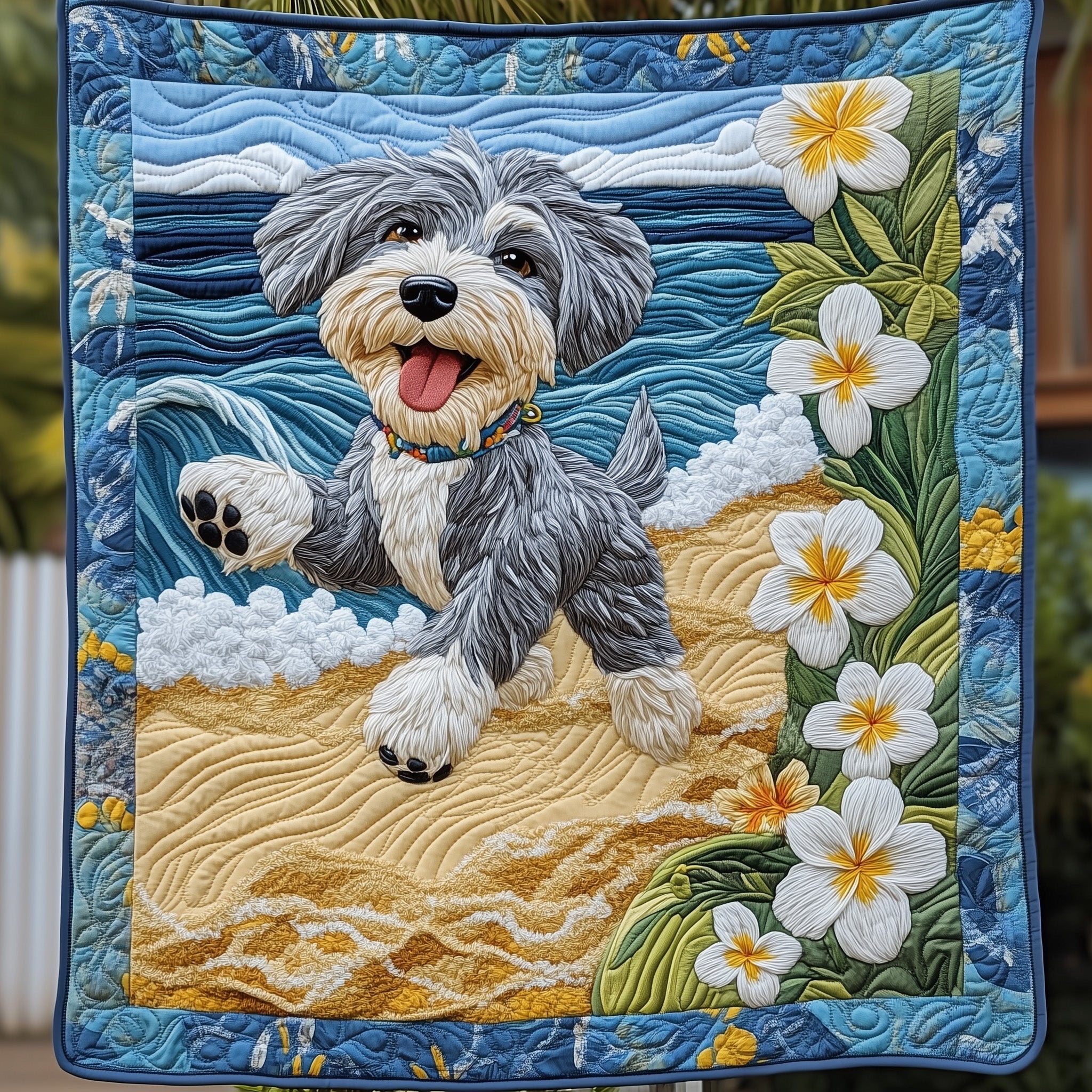 Summertime Schnauzer Quilted Blanket Best Couch Throw BlanketGifts For Dog Dad Father's Day Ideas