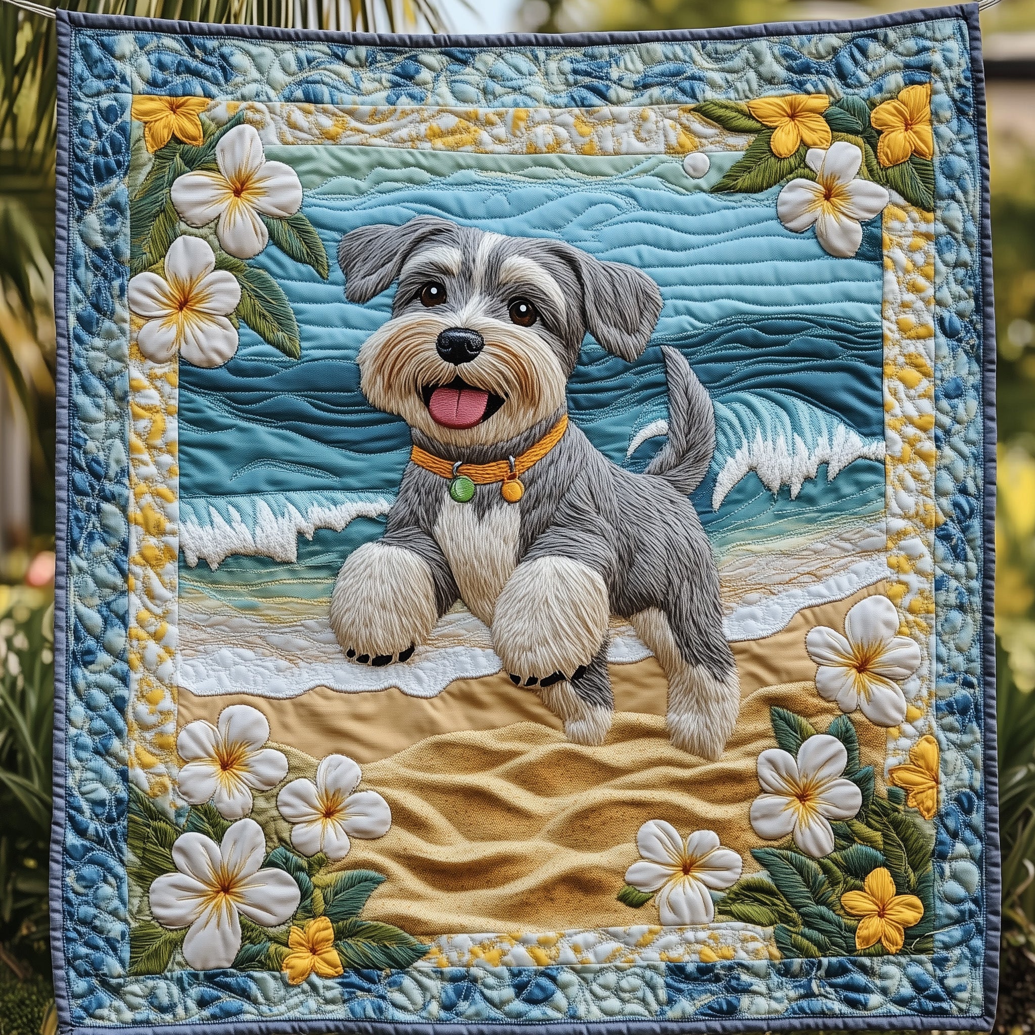 Summertime Schnauzer Quilted Blanket Best Couch Throw BlanketGifts For Dog Mom Mother's Day Ideas