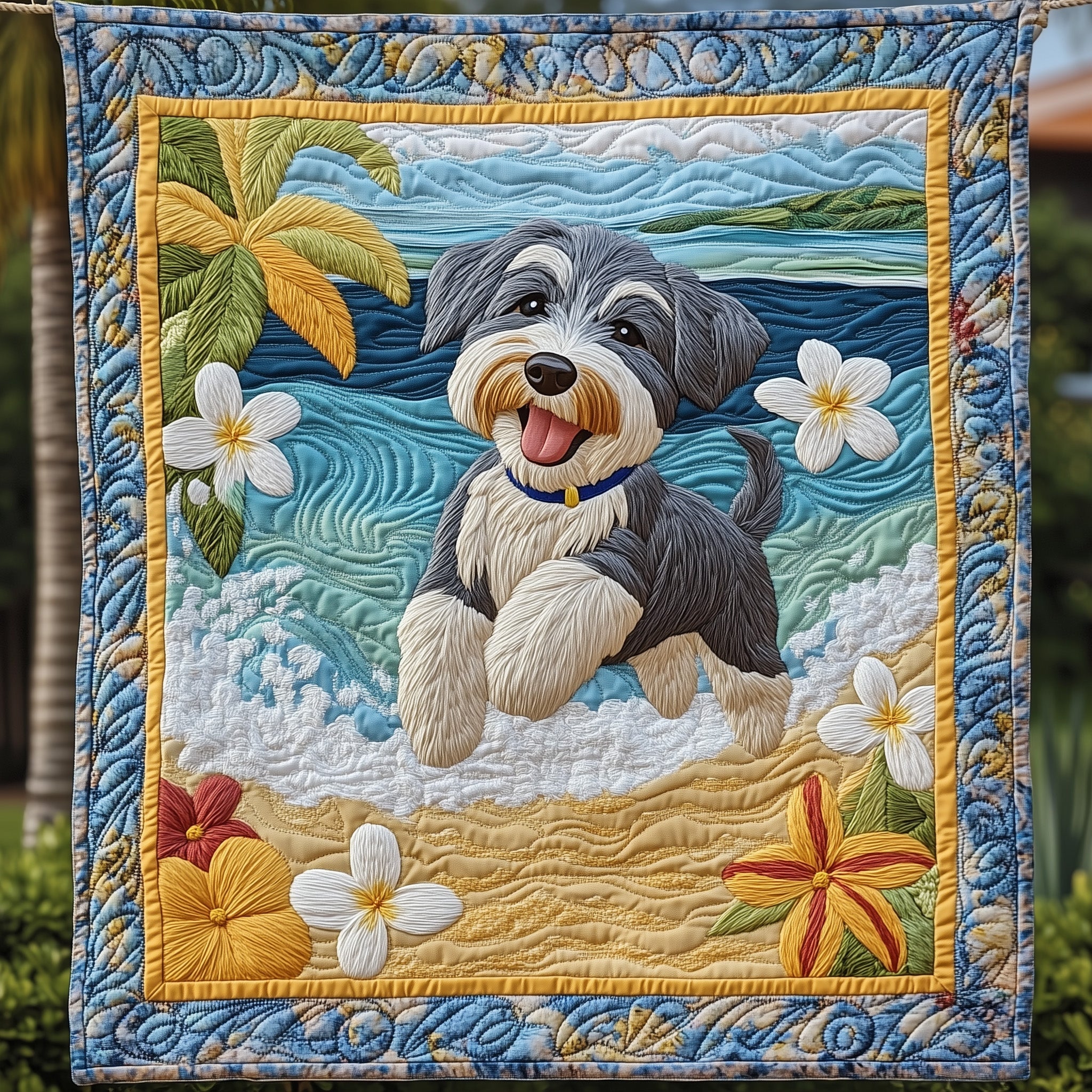 Summertime Schnauzer Quilted Blanket Best Couch Throw BlanketPerfect Gift For Dog Lovers