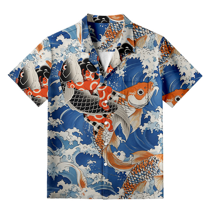 Sumo Wrestler Holding A Koi Aloha Hawaiian Shirt Japanese Art Shirt Gifts For Sumo Lover