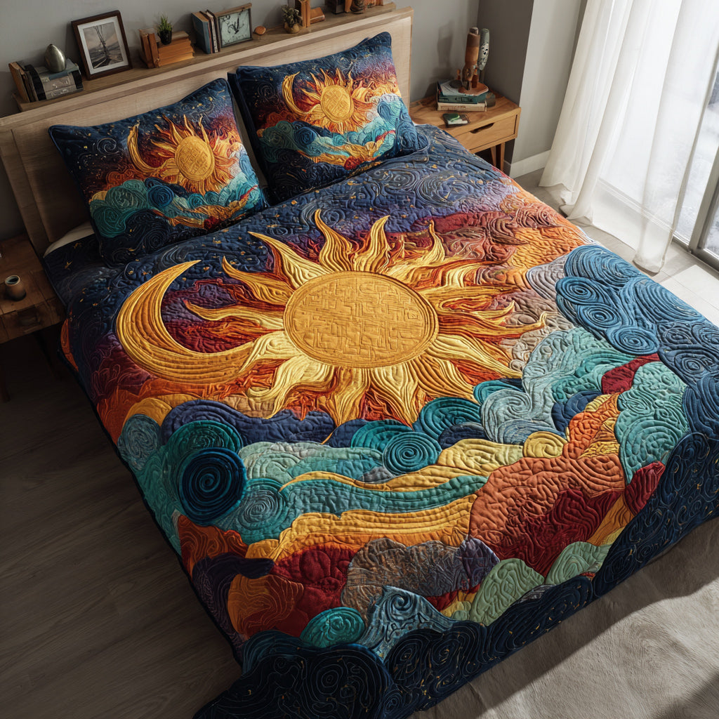 Sun and Moon Quilted Bedding Set Bed Room Decoration Family Xmas Ideas