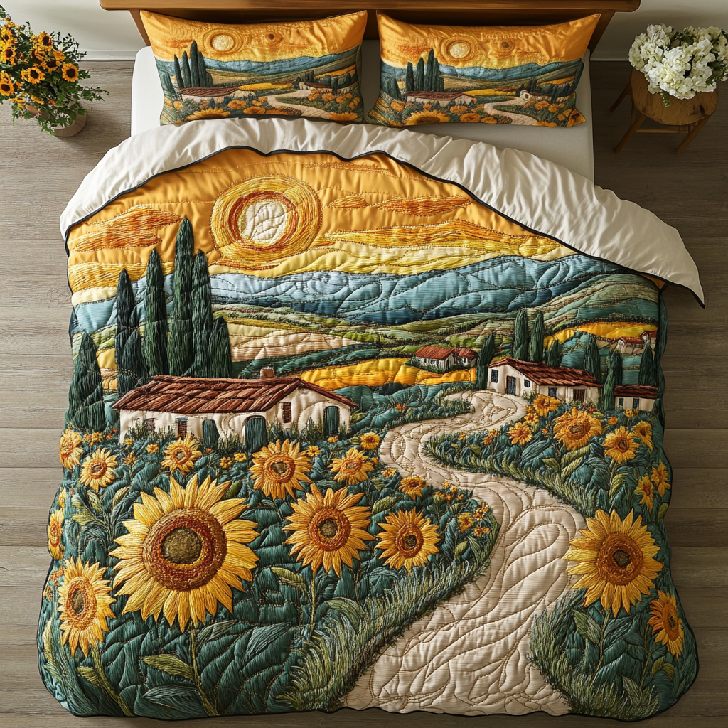 Sun Bloom Quilted Bedding Set Bed Decor Ideas Gifts For Sunflower Lovers