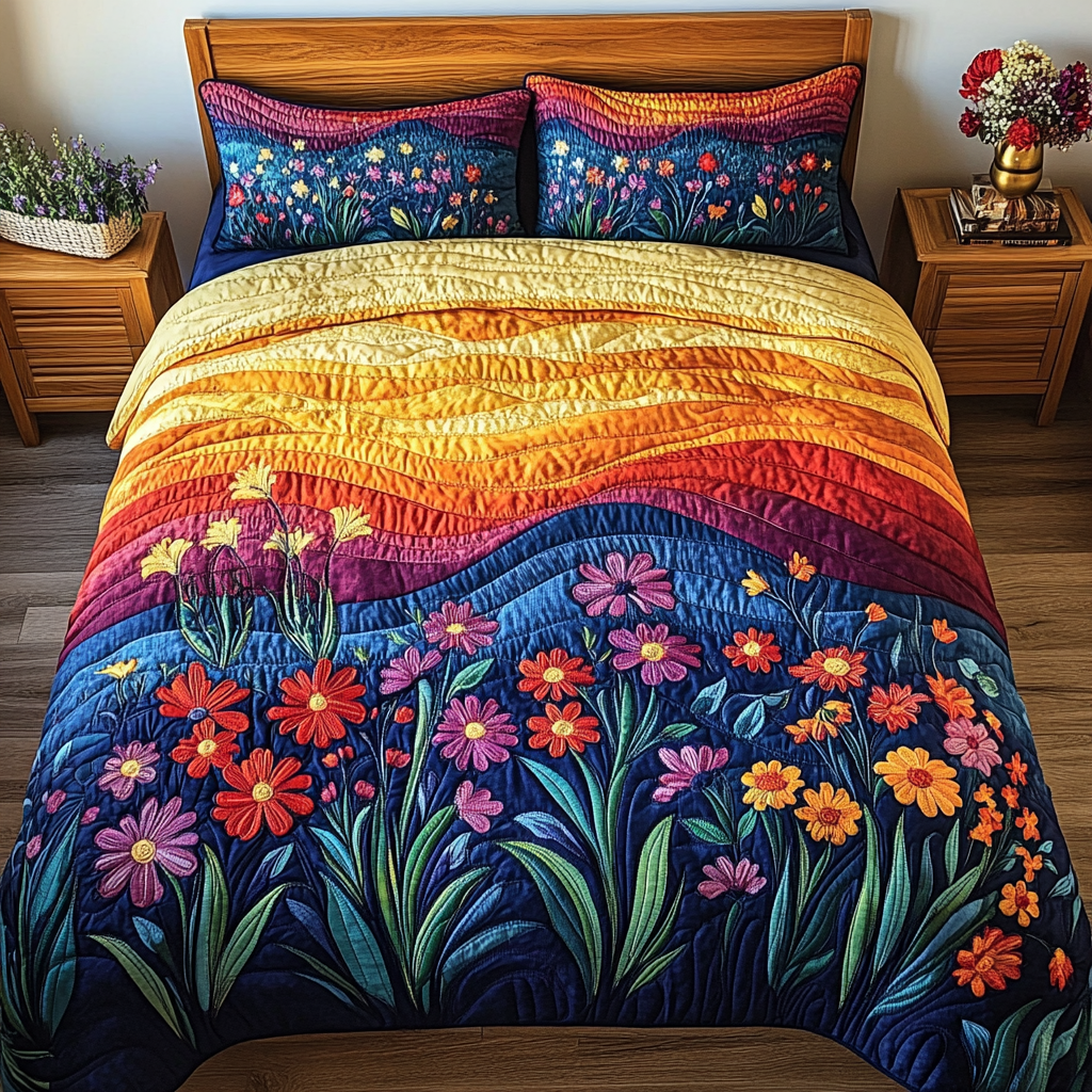 Sun Bloom Quilted Bedding Set Bed Decorations Daisy Gifts For Mom