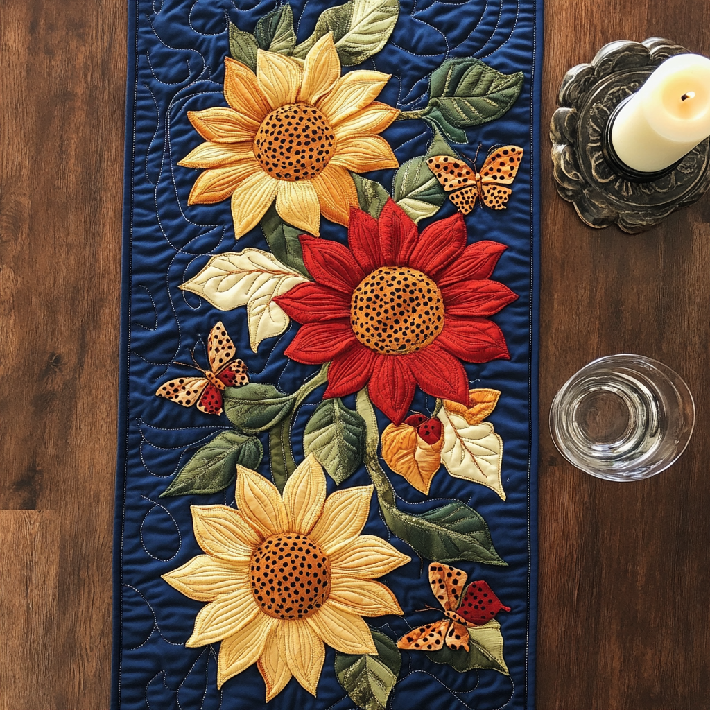 Sun Bloom Quilted Table Runner Dining Room Decor Gifts For Sunflower Lovers