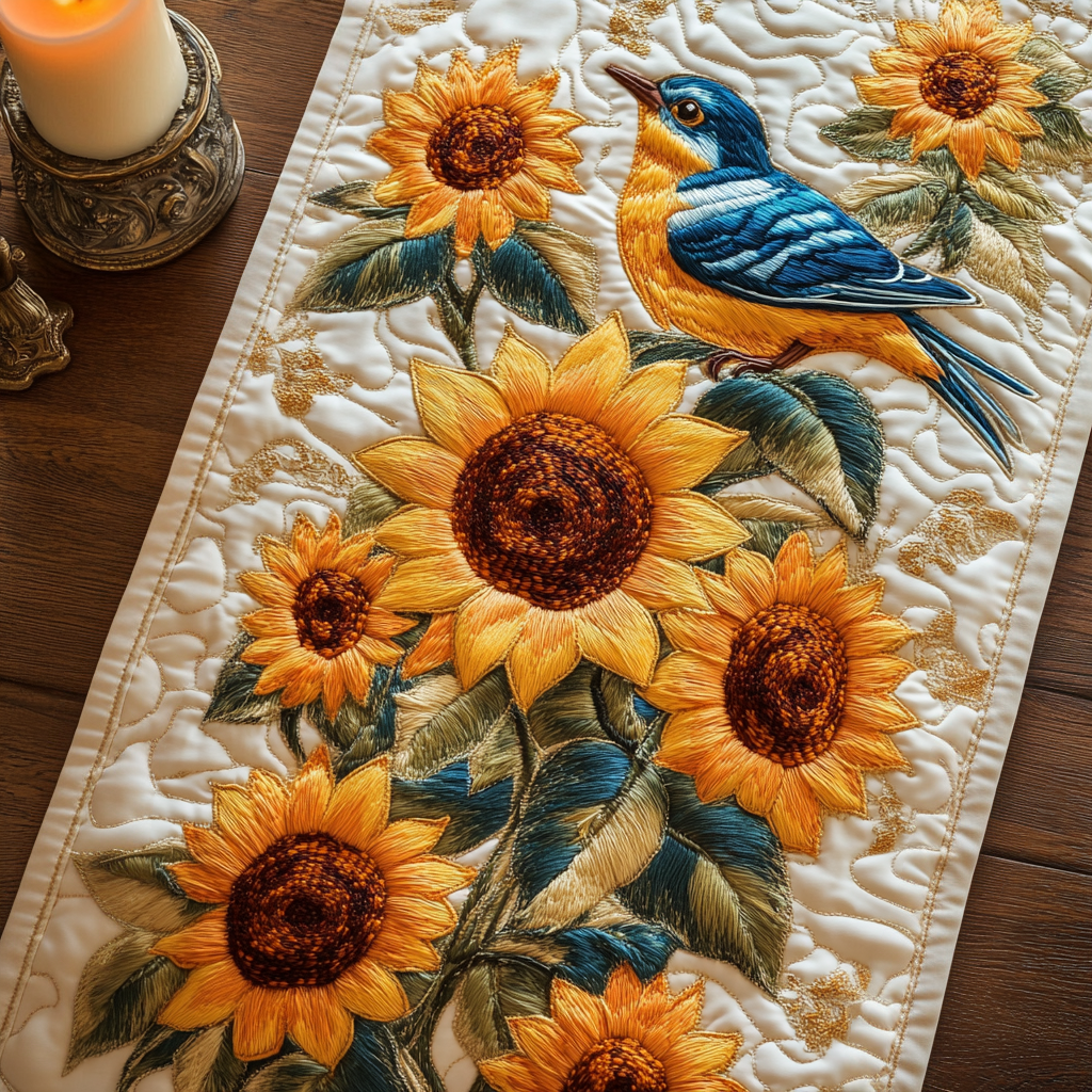 Sun Bloom Quilted Table Runner Dining Room Table Decor Best Gifts For Flower Lovers