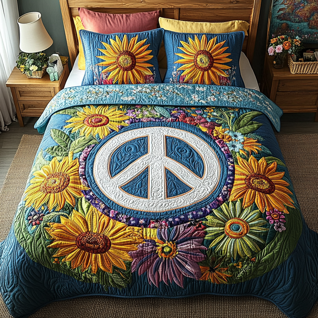 Sun Dance Quilted Bedding Set Best Bed Sheet Set Sunflower Gifts For Women