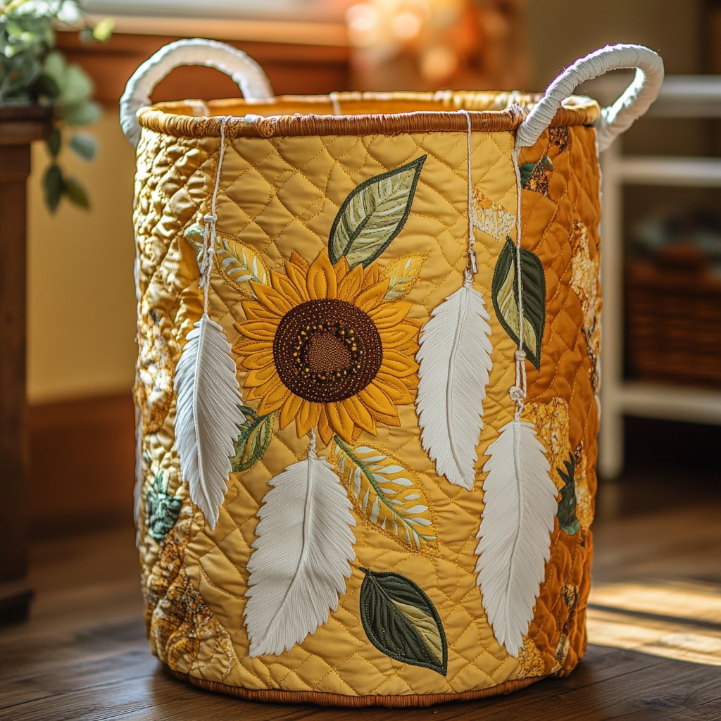 Sun Feather Quilted Laundry Basket Thanksgiving Merch Gift