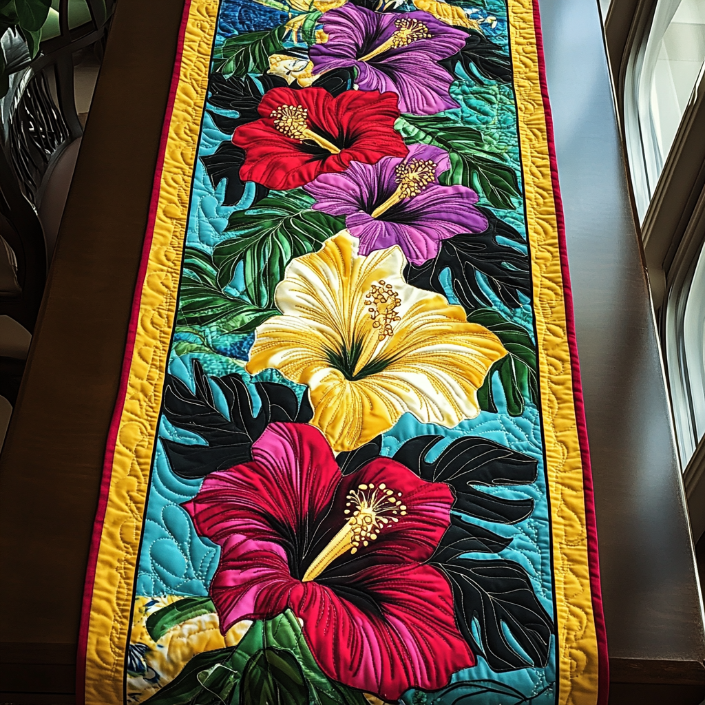 Sun-Kissed Petals Quilted Table Runner Tropical Dining Table Decor Best Family Gifts