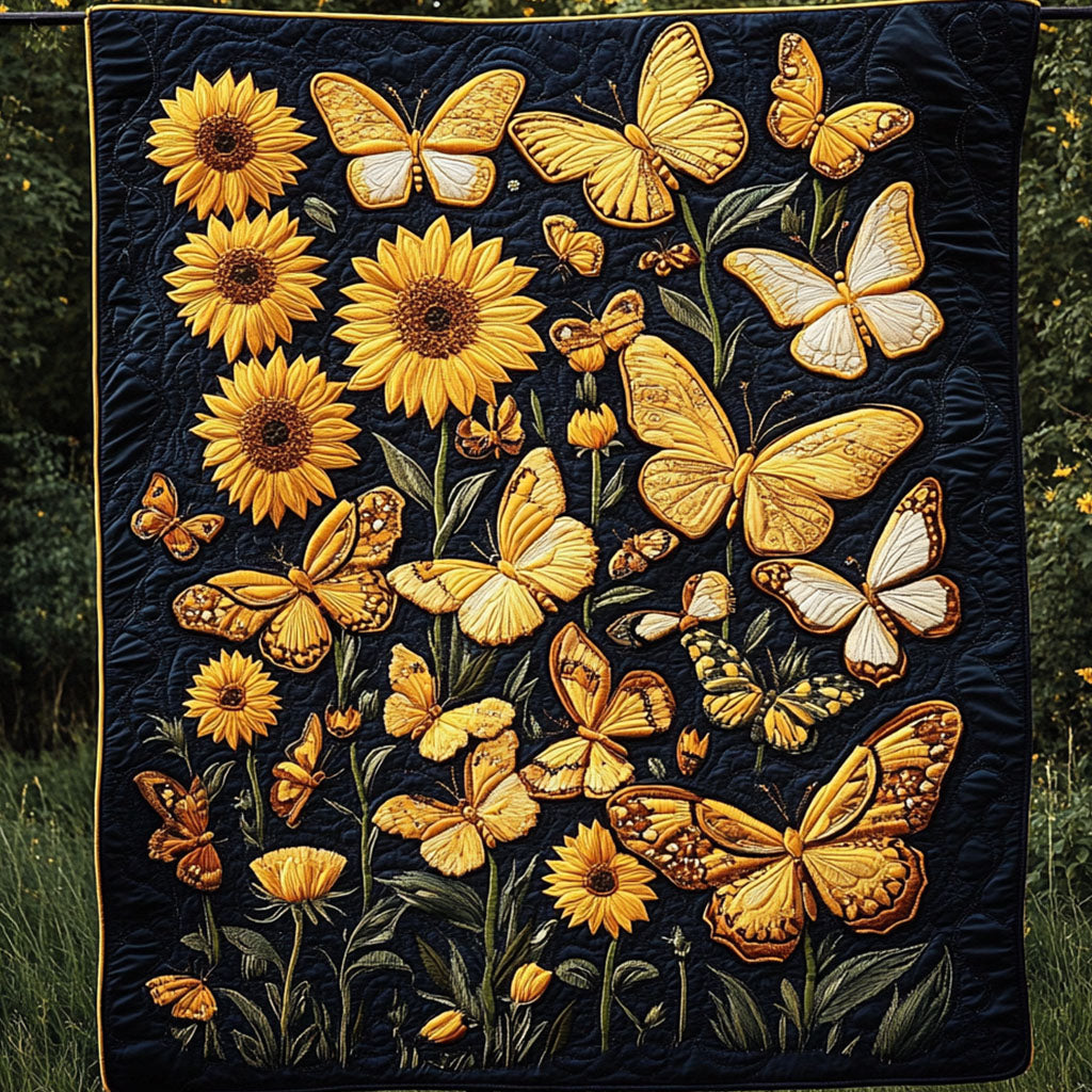 Sun Kissed Wings Quilted Blanket Winter Decor Blanket Gifts For Sunflower Lovers