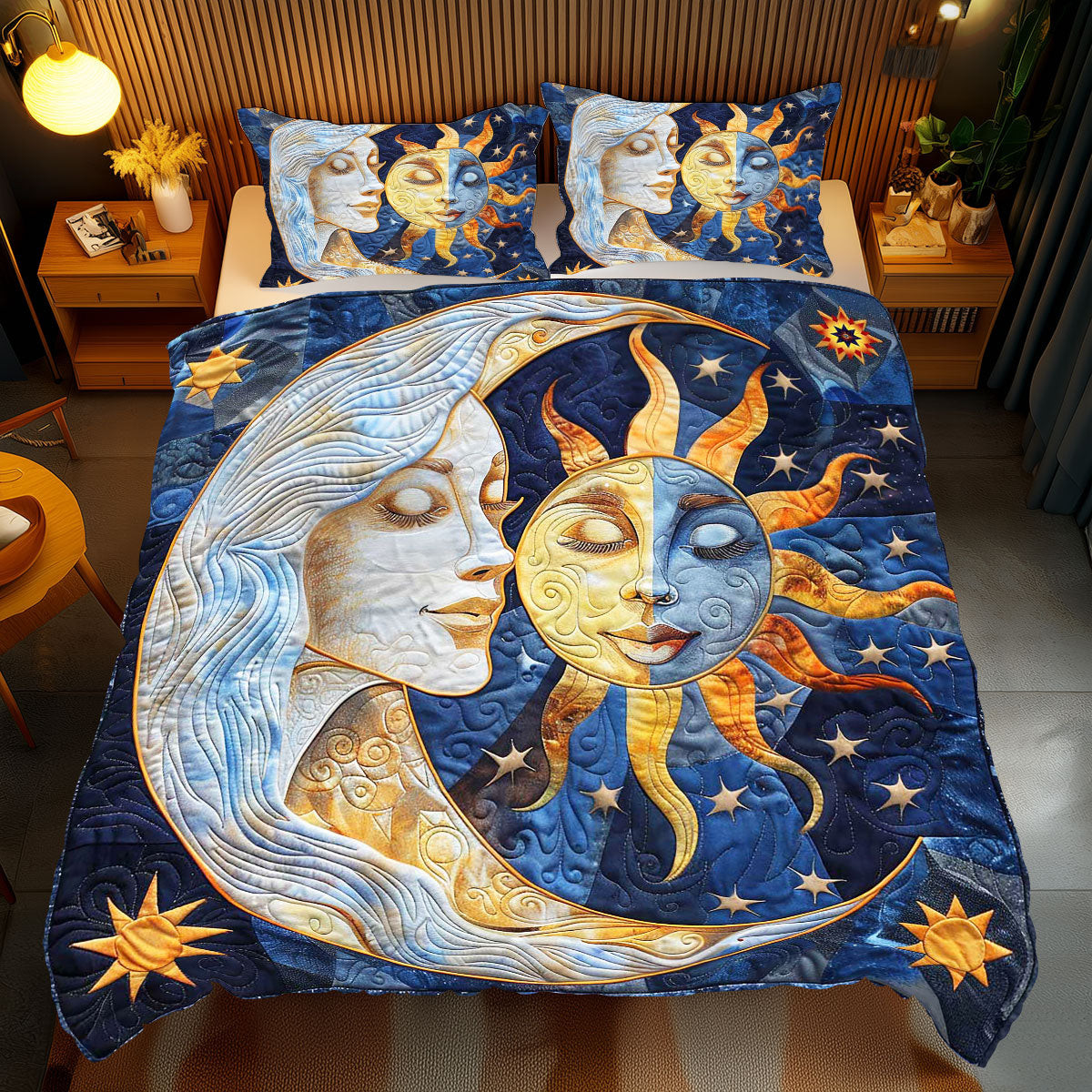 Sun Moon Spirit Holiday Xmas Quilted Bedding Set Best Christmas Gifts For Couples