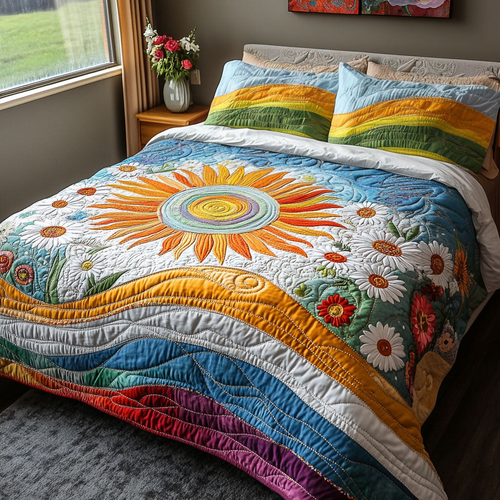 Sun Skies Quilted Bedding Set Stylish Bedding Merch Gift for Home Lovers