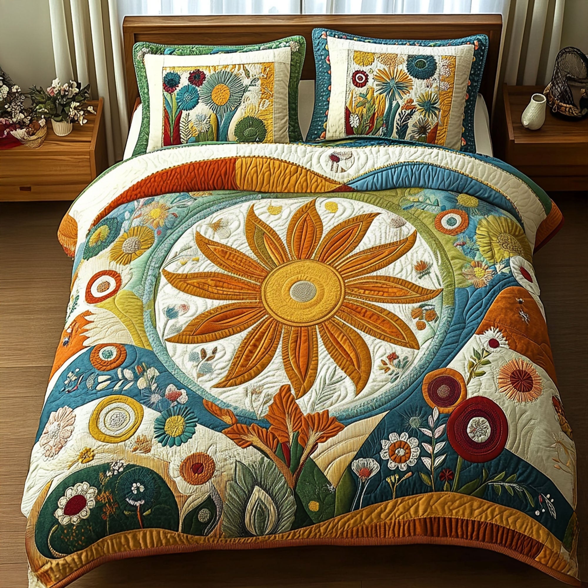 Sun Soul Bliss Quilted Bedding Set Bed Room Decoration Gift Ideas For Hippie Mom