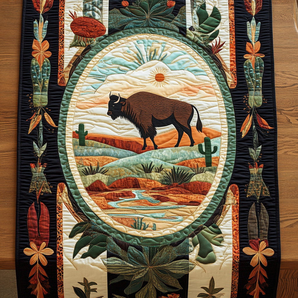Sun Spirit Quilted Table Runner Dining Room Decor Best BisonThemed Gifts