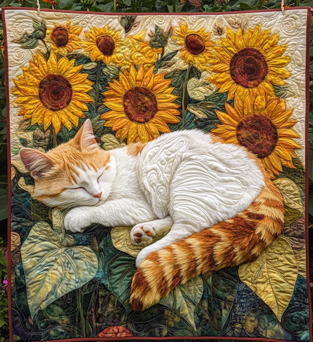 Sunbathing Kitten Quilted Blanket Novelty Gifts For Cat Lovers