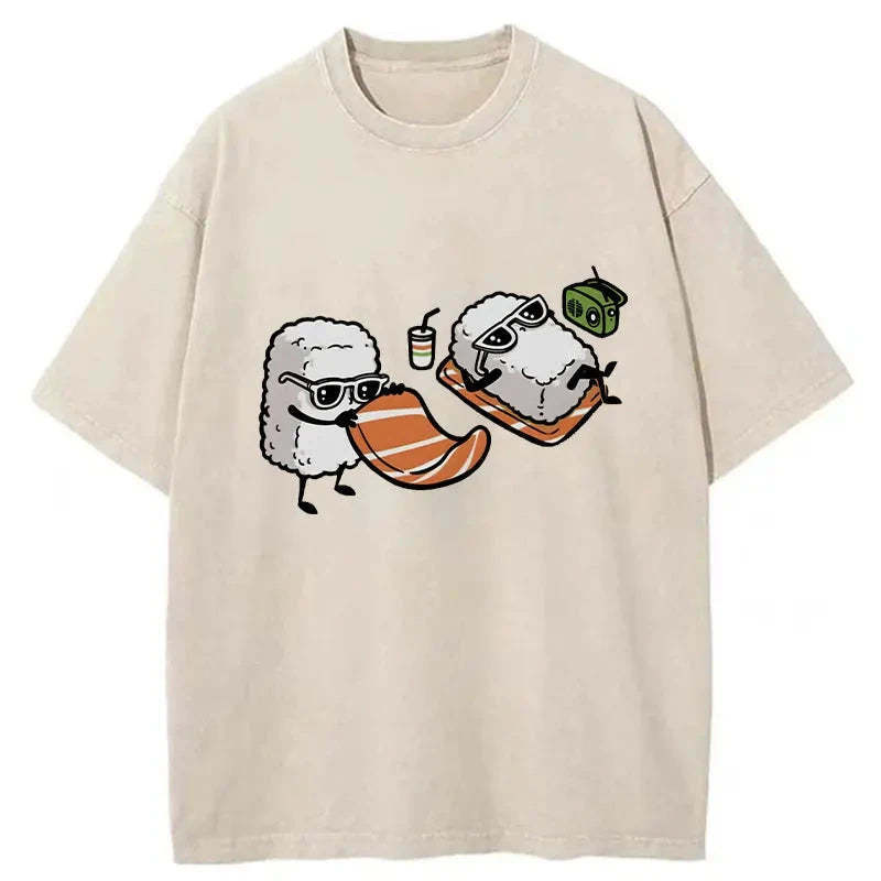 Sunbathing Sushi Washed T-Shirt Funny Aesthetic Trendy Apparel Gifts For Sister Sunbathing Sushi Washed T-Shirt Funny Aesthetic Trendy Apparel Gifts For Sister