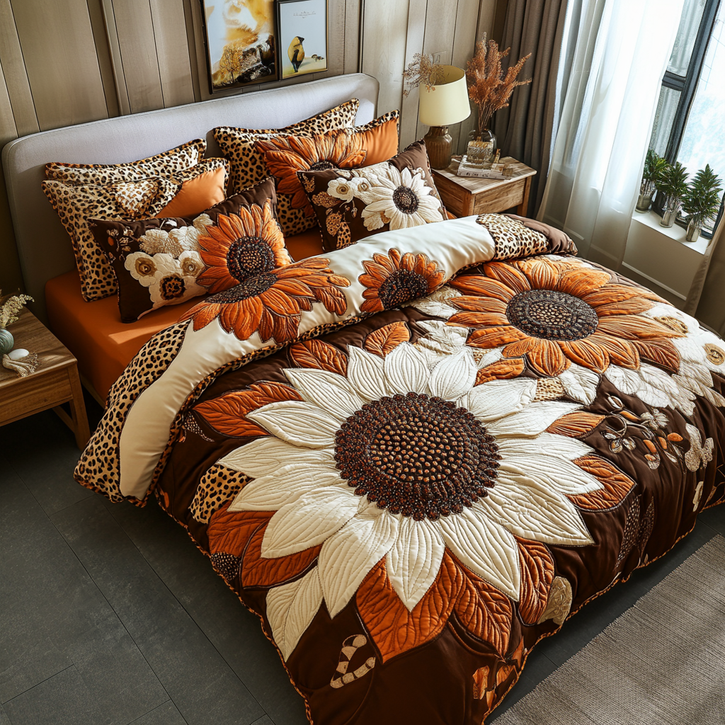 Sunbeam Petals Quilted Bedding Set Bed Decor Ideas Sunflower Birthday Gifts