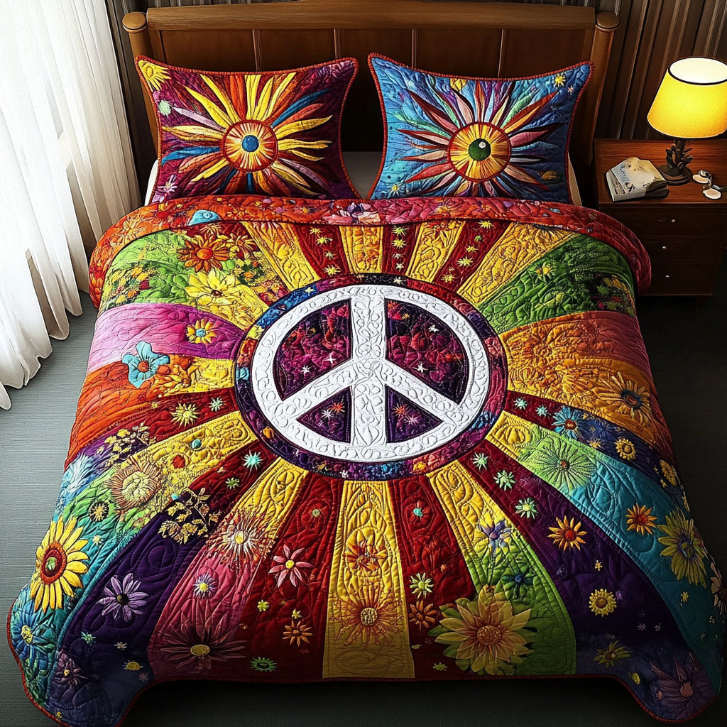 Sunbeam Serenity Quilted Bedding Set Cool Bedroom Decor Best Gifts For Hippie Mom
