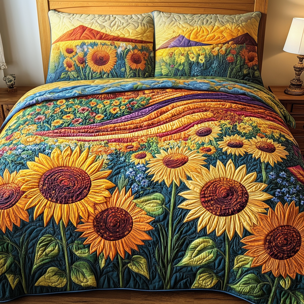 Sunbeam Valley Quilted Bedding Set Bedroom Decorations Sunflower Gifts For Her